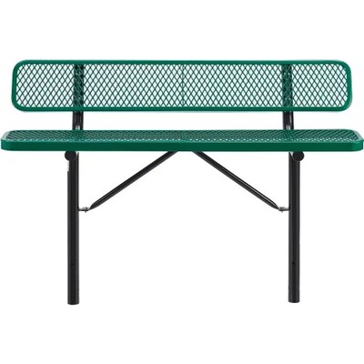 Global Industrial 6 Outdoor Steel Bench w/ Backrest, Expanded Metal, In Ground Mount, Green (277154