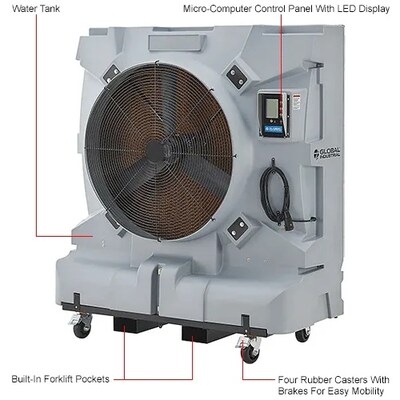 Global Industrial 36" Portable Evaporative Cooler, 3-Speed, 74 Gallon Capacity, Gray (293132)