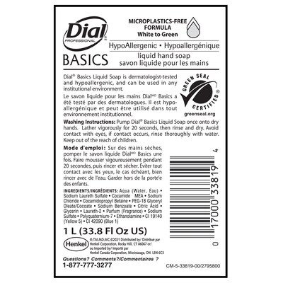 Dial Basics Liquid Hand Soap Refill, 1L, 8/Carton (33821)