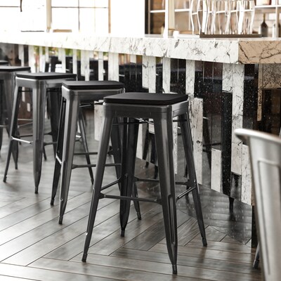 Flash Furniture Cierra Industrial Metal Indoor Bar Height Stools without Back, Black, 4-Pieces/Pack (4ET32030BKRPL2B)