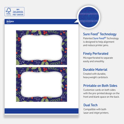 Avery Silver-Navy Matte Blank Card, White, 20/Pack (S00-FHX)