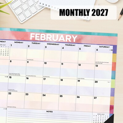 2027 Willow Creek Watercolor Stripes 22" x 17" Monthly Desk Pad Calendar, Assorted Colors (66645)