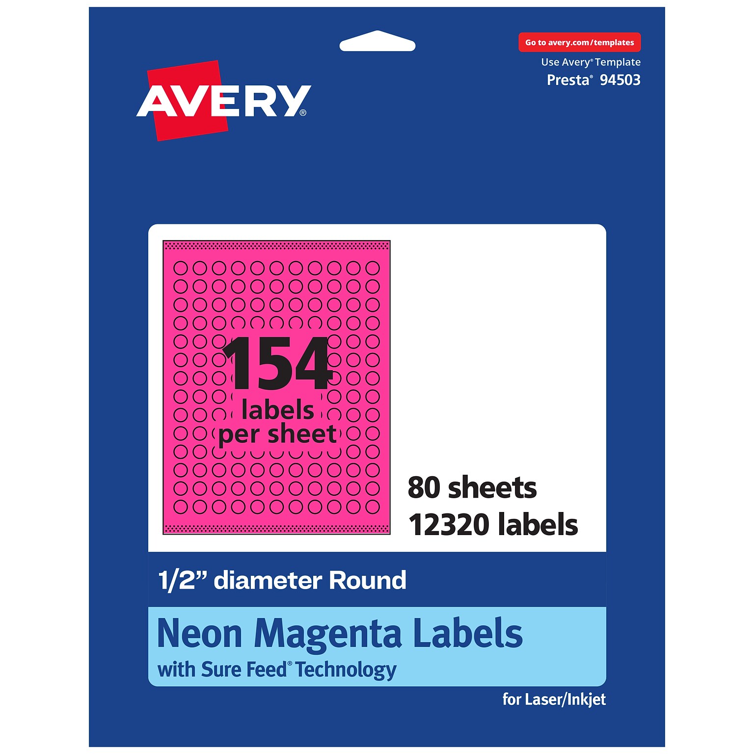 Avery Laser/Inkjet Round Multipurpose Labels, 0.5 Dia., Neon Magenta, 12320/Box (94503)