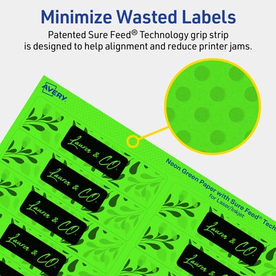 Avery Laser/Inkjet Multipurpose Rectangle Labels, 1" x 4", Neon Green, 200/Pack (94202)