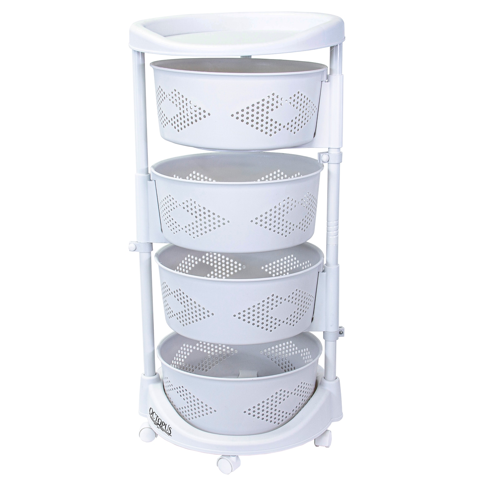 Dbest Octopus 360 4-Tier Plastic Rolling Kitchen Cart, White (01-915)