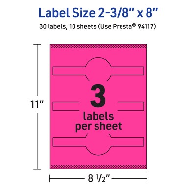 Avery Cigar Laser/Inkjet Multipurpose Labels, 2-3/8" x 8", Neon Magenta (30/Pack)