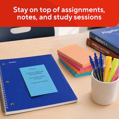 Staples Sticky Notes, 4" x 6", Assorted Colors, 600 Sheets – Standard Self-Stick Notes for Messages, Reminders & Planning