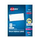 Avery Laser Return Address Labels, 1/2 x 1-3/4, White, 80 Labels/Sheet, 250 Sheets/Box (5967)