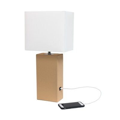 Lalia Home Lexington 21" Modern Bedside Table Lamp, White Rectangular Fabric Shade, Feit LED Bulb, Beige (LHT-3012-BG-LB)
