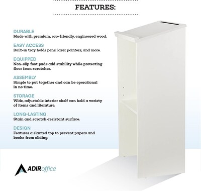 AdirOffice 46"H Floor Standing Lectern with Adjustable Shelf, White (661-01-WHI)