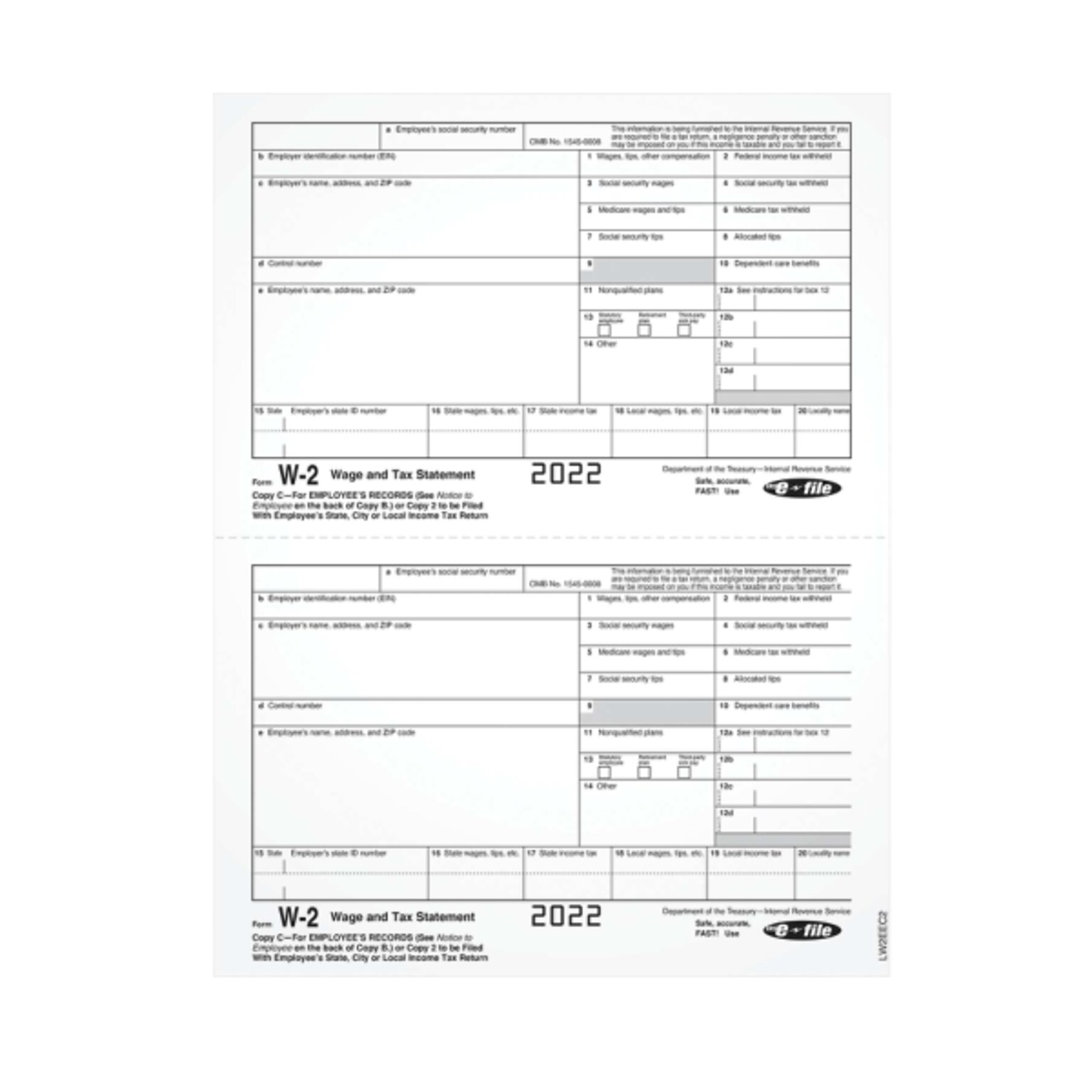 TOPS 2022 W-2 Tax Form, 1-Part, Copy C, 100/Pack (LW2EEC2)