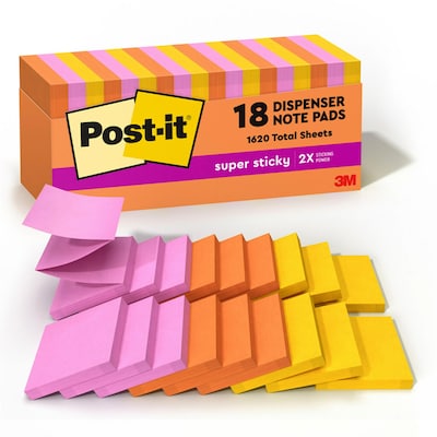 Post-it Super Sticky Pop-up Notes, 3 x 3, Energy Boost Collection, 90 Sheet/Pad, 18 Pads/Pack (R33