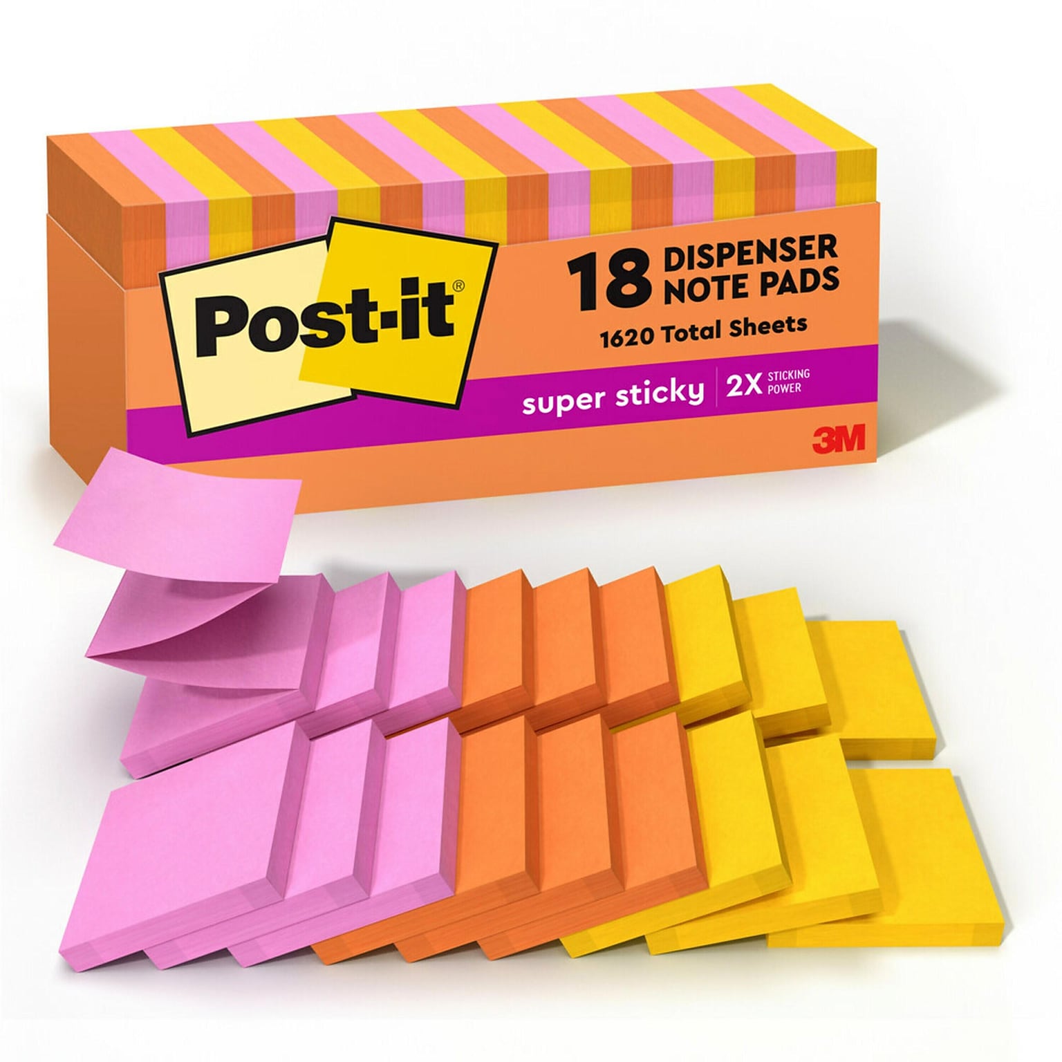 Post-it Super Sticky Pop-up Notes, 3 x 3, Energy Boost Collection, 90 Sheet/Pad, 18 Pads/Pack (R33018SSAUCP)