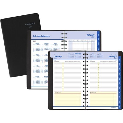 2027 AT-A-GLANCE QuickNotes 5 x 8 Daily & Monthly Appointment Book, Faux Leather Cover, Black (76-04-05-27)