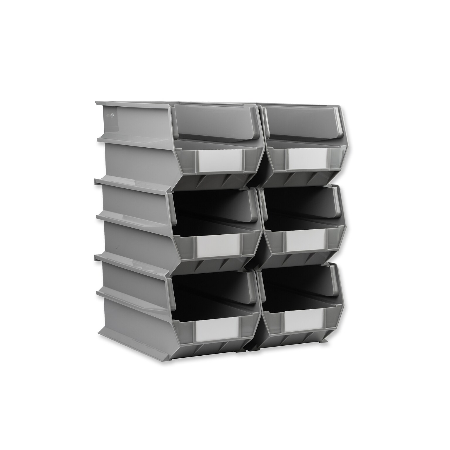 Triton Products LocBin Extra Large Stackable Plastic Storage Bin, 7 x 8.25x 14.75, 14.75 Qt., Gray, 6/Pack (3-240GR)
