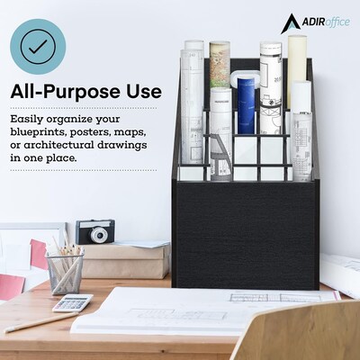 AdirOffice 20-Slot Roll File, 22.24"H x 15.55"W x 15.55"D, Black (ADI628-WBLK)