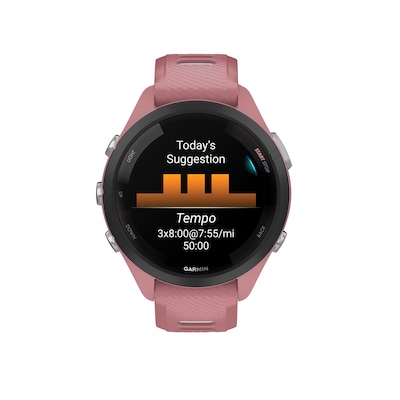 Garmin Forerunner 265S Smartwatch, GPS, 42mm, Light Pink Case w/Black Bezel, Pink/Whitestone Silicone Band (010-02810-05)