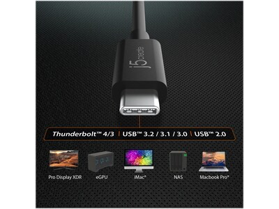 j5create 2.6' USB C to USB C Power Cable, Male to Male, Black (JUC28L08)