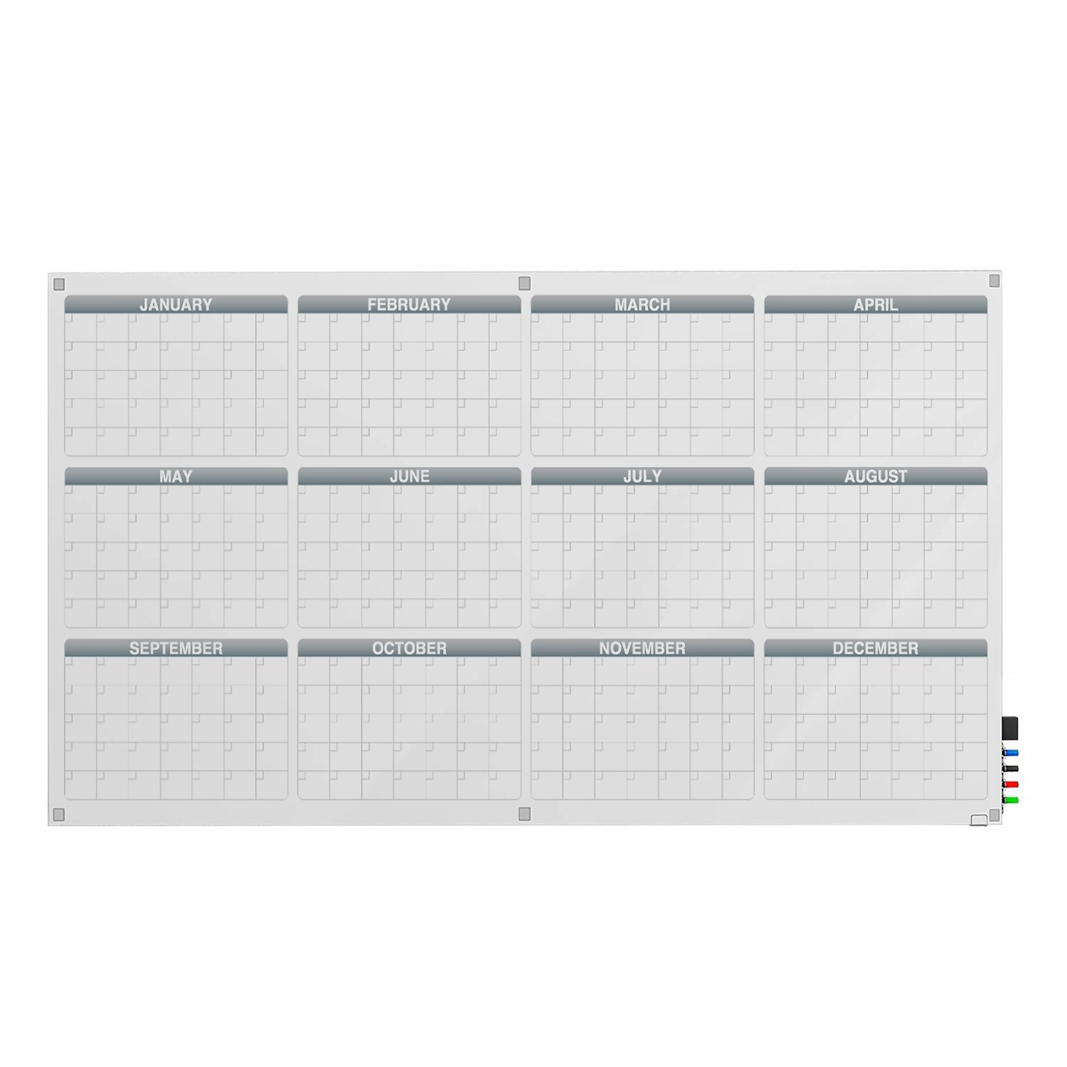 Ghent Harmony Magnetic Glass Dry-Erase Calendar Whiteboard, 8 x 4 (GRPHMYRM31Y-48)