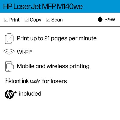 HP LaserJet MFP M140we Wireless All-in-One Printer, Scan Copy, 6 Months Free Toner with HP+, Best for Small Teams (7MD72E)