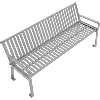 Global Industrial 6' Outdoor Bench w/ Back, Vertical Steel Slat, Gray (694854GYKD)