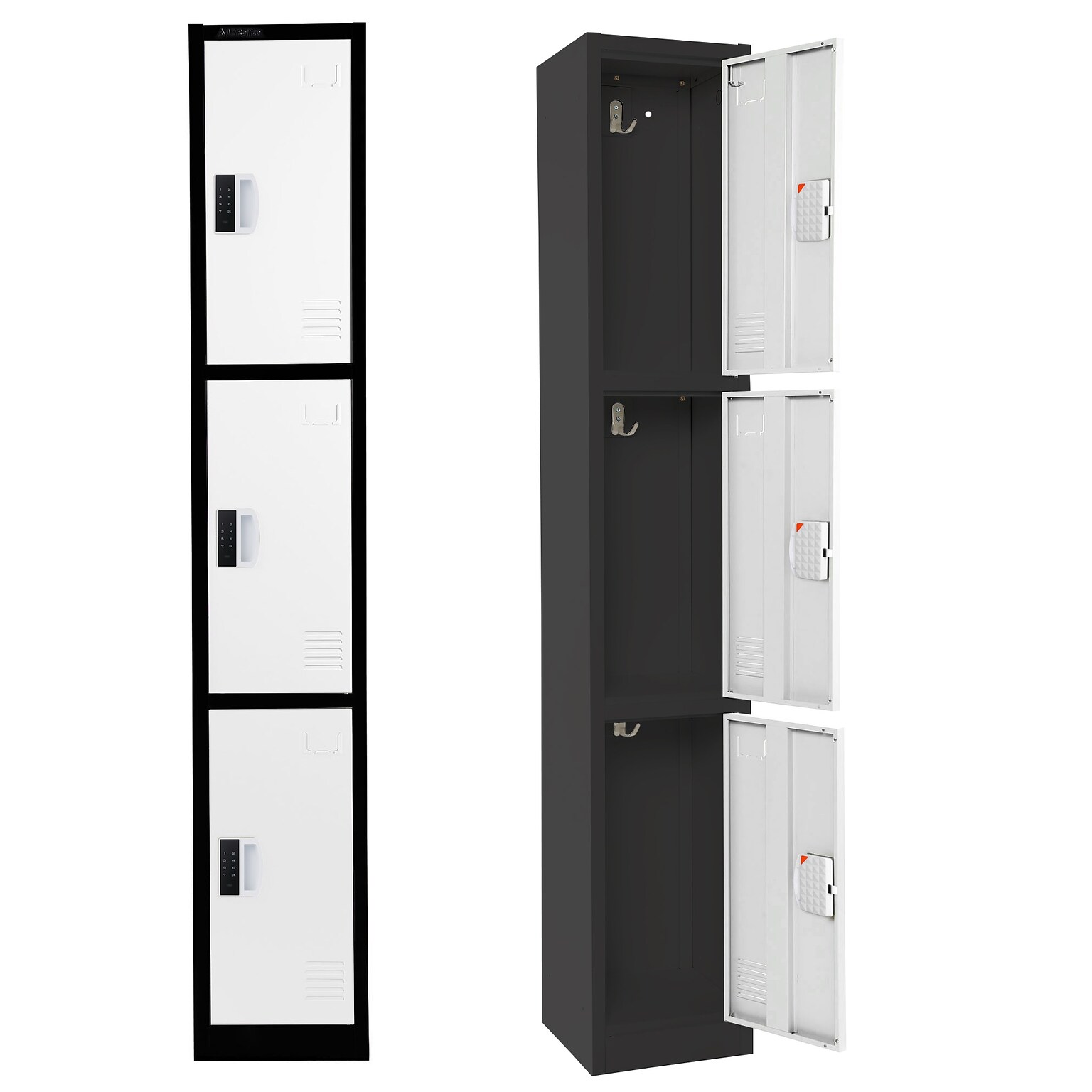 AdirOffice 72H 3-Tier Black/White Storage Locker (ADI629-203-B-W-DL)