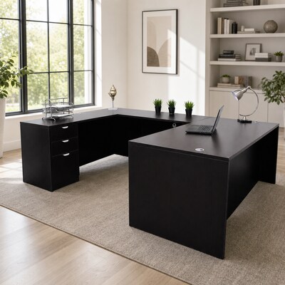Boss Office Products 71" U-Shaped Desk with 2 File Pedestals, Mocha (GROUPA4-MOC)