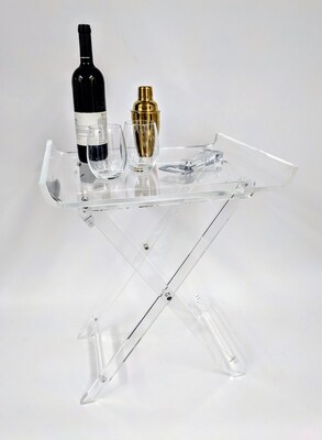 Designstyles Luxurious Acrylic Foldable Tray Side Table, Curved Top, Clear (DST-AFTST)