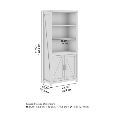 Bush Furniture Knoxville 72"H 5-Shelf Bookcase with Doors, Cottage White (CGB132CWH-03)