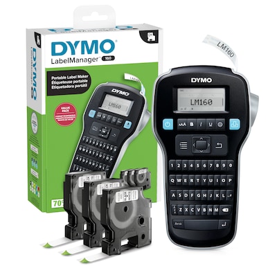 DYMO LabelManager 160, Portable Label Maker Bundle, QWERTY Keyboard, Large Display, Includes 3 D1 Ca