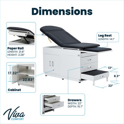 Viva Comfort Exam Table, 500 lbs. Capacity, Black (ADI996-09-S2-BLK-MK)