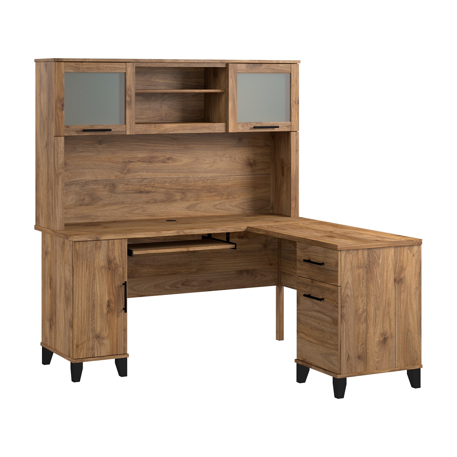 Bush Home Somerset 60 W L Shaped Computer Desk with Hutch, Fresh Walnut (SET002FW)
