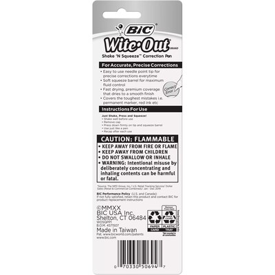 BIC Wite-Out Shake 'N Squeeze Correction Pen, White (50694/WOSQPP11)