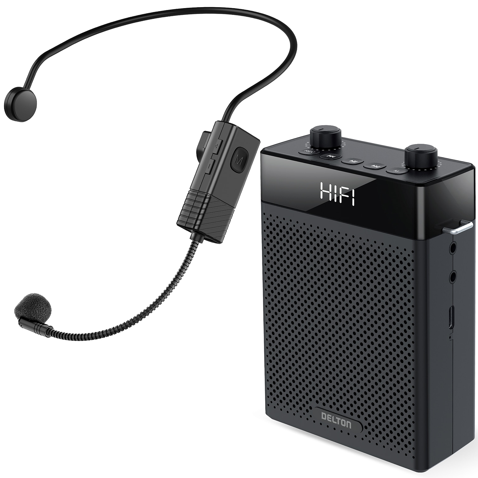 Delton A566 Bluetooth Voice Amplifier with Wireless Headset, Portable Amplifier with Microphone, Black (DVA566)
