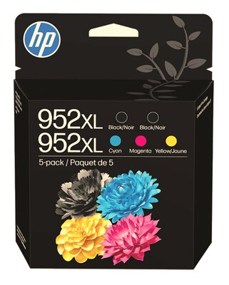 HP 952XL Black/Cyan/Magenta/Yellow High Yield Ink Cartridge, 5/Pack (6ZA00AN#140)