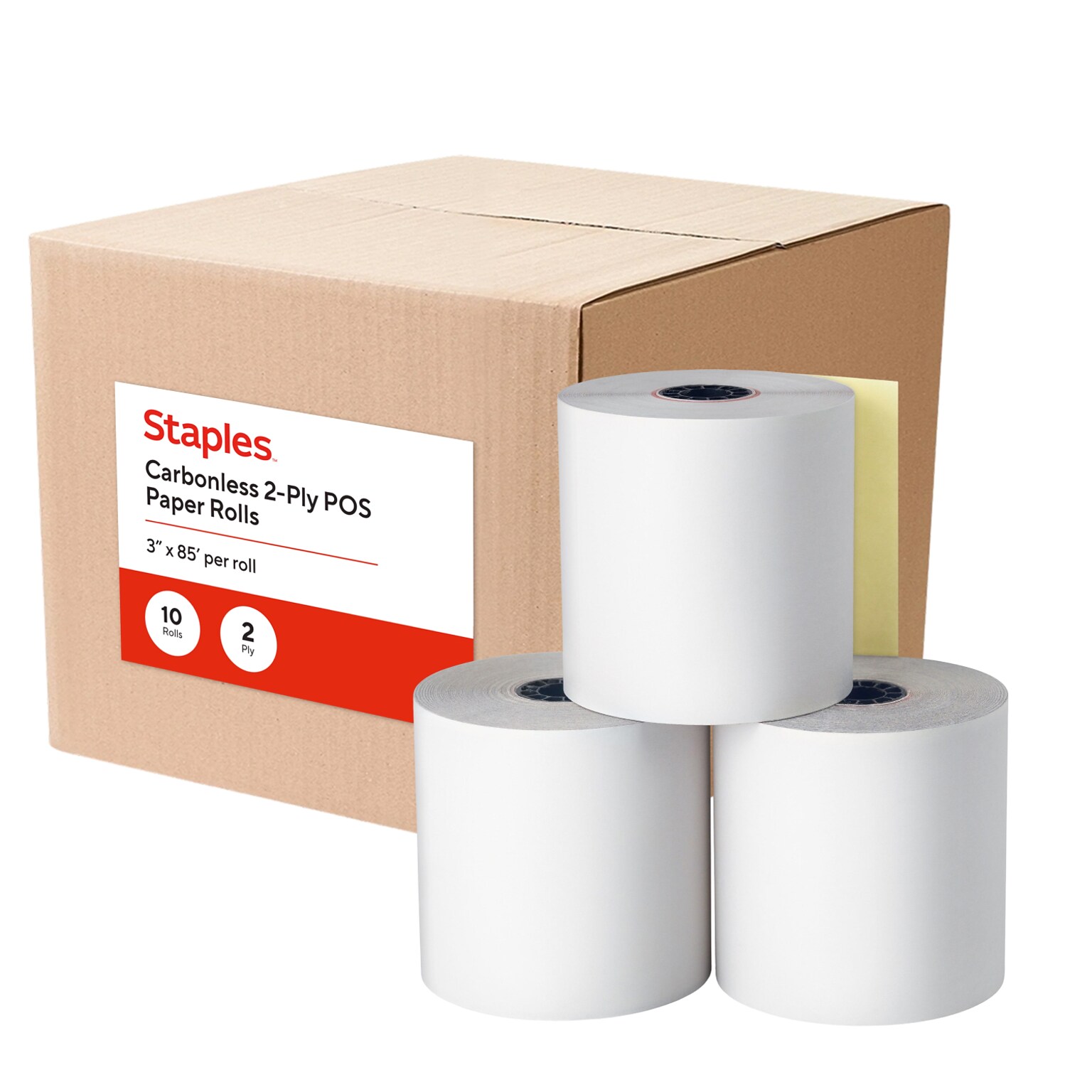 Staples Carbonless Paper Rolls, 3W x 85, 10/Pack (18223-CC)