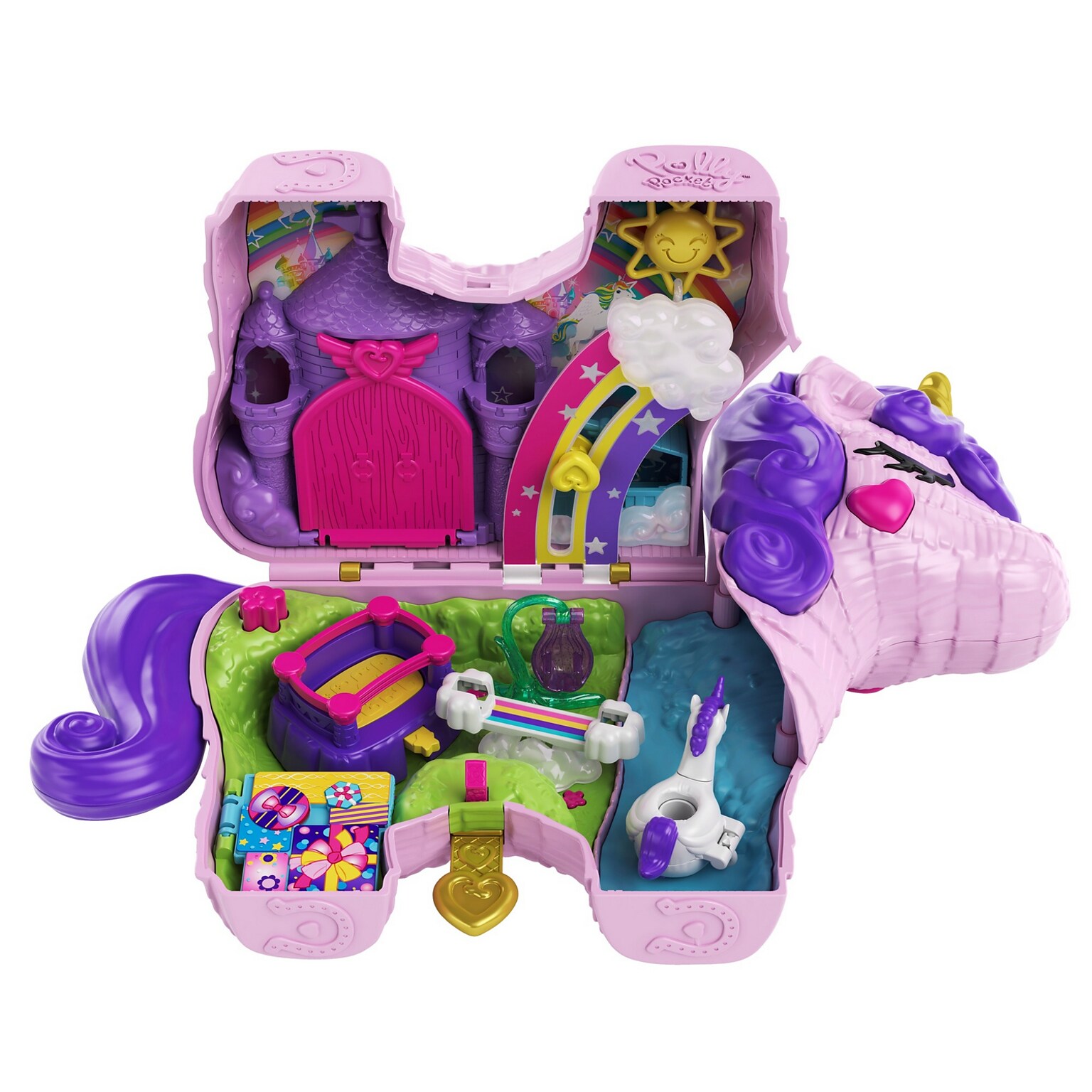 Mattel Polly Pocket Plastic Unicorn Party Playset, Multicolor (GKL24)