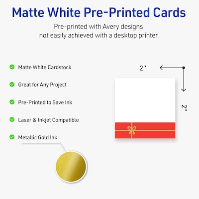 Avery Gold-Red Gift Matte Blank Card, White, 120/Pack (S00-FG6)