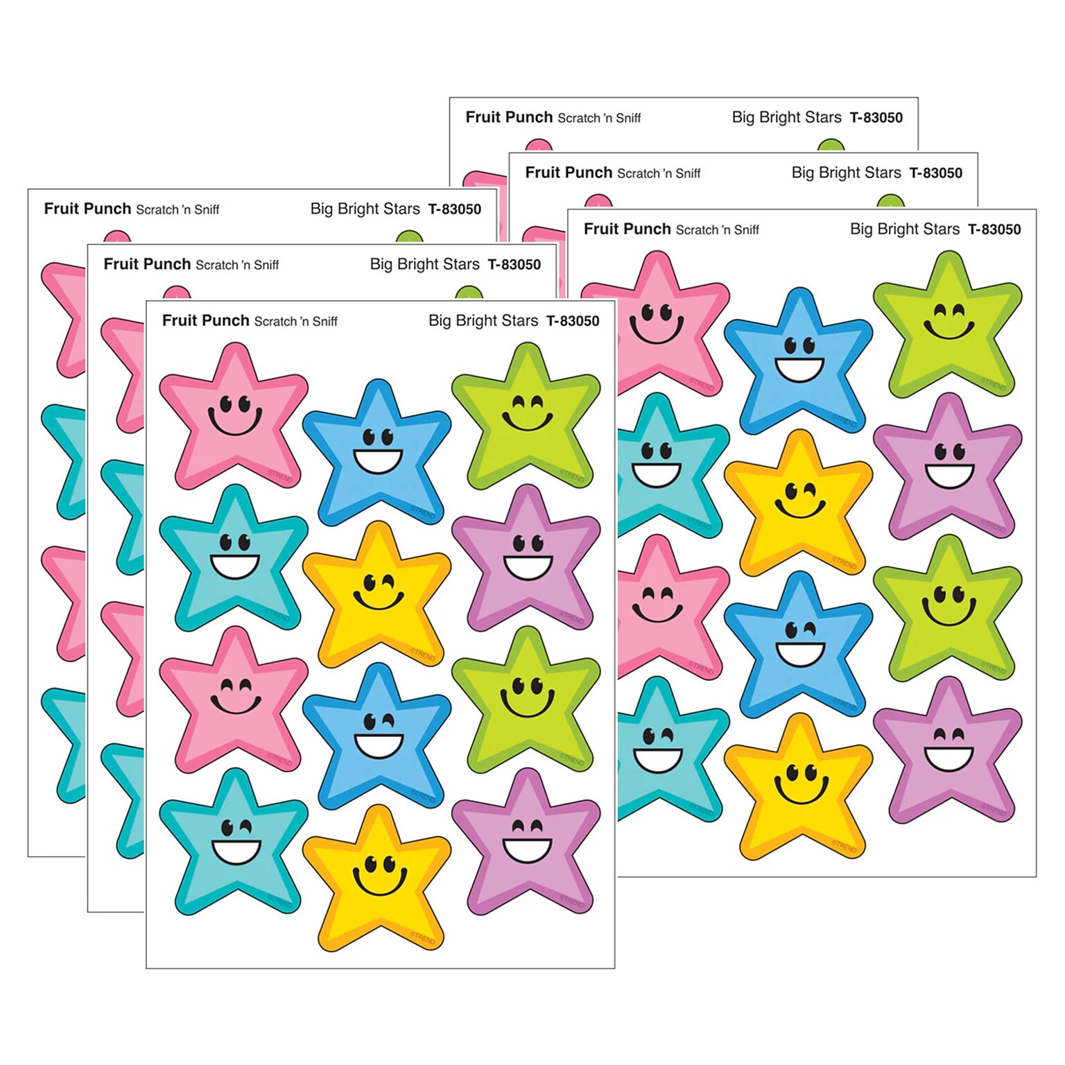 Trend Enterprises Big Bright Stars Fruit Punch Scent Scratch n Sniff Stinky Stickers, Multicolored, 48/Pack, 6/Packs/Bundle
