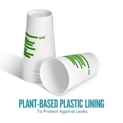 Perk™ Eco Compostable Paper Hot Cup, 16 Oz., White/Green, 300/Carton (PK56221)