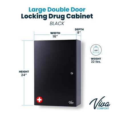 Viva Comfort Large Double Door Medicine Locking Secure Storage Medical Cabinet, 1.7 cu. ft., Black (ADIME999-03-BLK-MK)