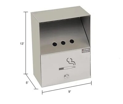 Global Industrial Stainless Steel Wall Mount Outdoor Ashtray, 1 Gallon, Silver (238068)