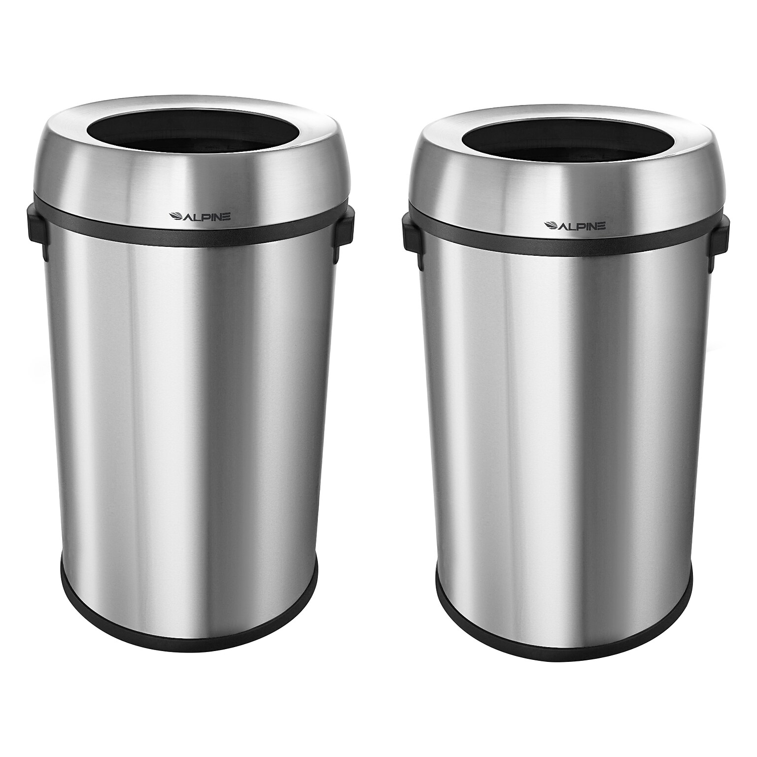 Alpine Industries Stainless Steel Trash Can with Open Lid, 34 Gallon, 2/Pack (ALP470-65L-2PK)