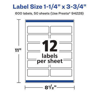 Avery Laser/Inkjet Rectangle Multipurpose Labels, 3.75"  x 1.25", Glossy White, 600/Box (94228)