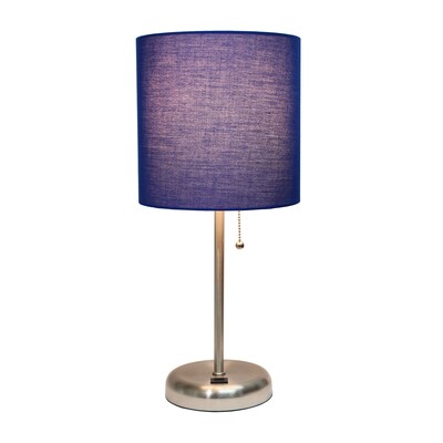 Creekwood Home Oslo 19.5 LED Table Lamp with USB Port, Brushed Steel/Navy Blue Shade (CWT-2012-NV-L