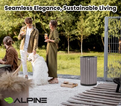Alpine Industries Steel Outdoor Trash Can with Open Lid, 32 Gallon, Gray (ALP4400-01-GRY)