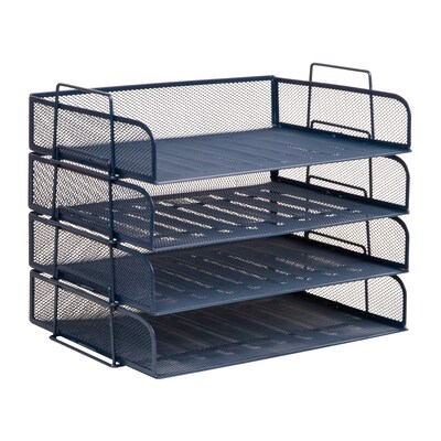 Staples Metal Mesh Side Loading Stackable Letter Tray, Letter Size, Navy Blue, 4/Pack (ST63844)