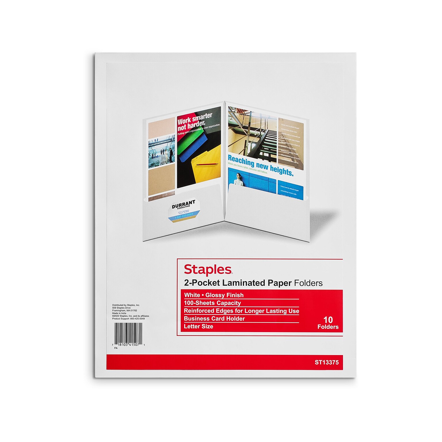 Staples Glossy 2-Pocket Paper Folder, White, 10/Pack (ST13375-CC)