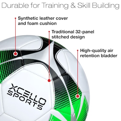 Xcello Sports Size 5 Soccer Balls with Pump, Black/Green/Silver and White/Green/Silver, 6/Pack (SB-S