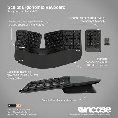 Incase Sculpt Ergonomic Designed by Microsoft Wireless Keyboard, Black (5KV-00001)
